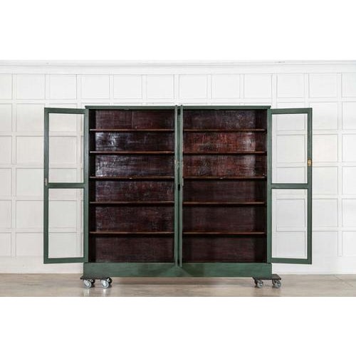 circa 1890 Large 19thC English Painted Mahogany Glazed Bookcase W203 x D25 x H185 cm Internal shelf depth 19.5 cm Weight...