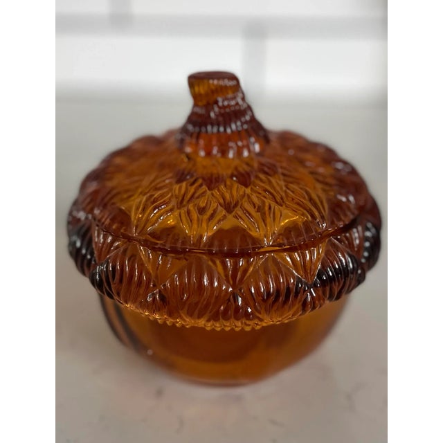 Figurative Vintage Williams Sonoma Amber Glass Lidded Acorn Dish For Sale - Image 3 of 9