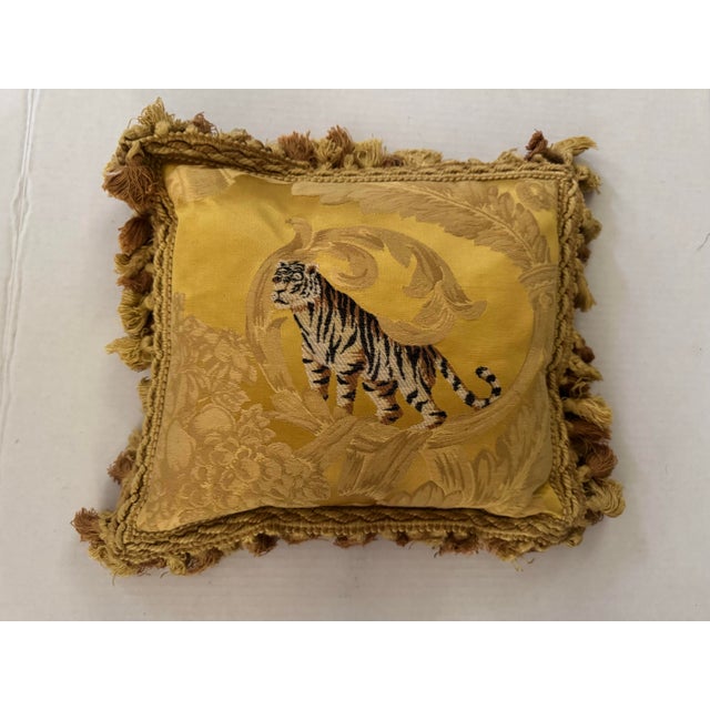 Fortuny Silk Pillow With Embroidered Tiger For Sale - Image 4 of 5