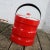 Mid 20th Century Mid Century Modern Ice Bucket Red Faux Patent Leather and White Plastic With Daisy Knob For Sale - Image 6 of 13