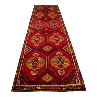 Vintage Hand-Knotted Turkish Area Rug Wide Hallway Rug Gallerie Runner Rug- 3′11″ X 12′6″ For Sale
