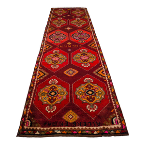 Vintage Hand-Knotted Turkish Area Rug Wide Hallway Rug Gallerie Runner Rug- 3′11″ X 12′6″