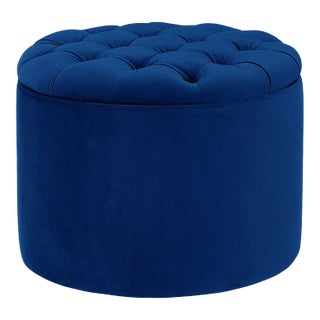 Queen Navy Velvet Storage Ottoman For Sale