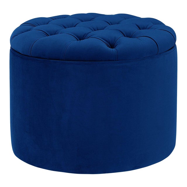 Queen Navy Velvet Storage Ottoman For Sale