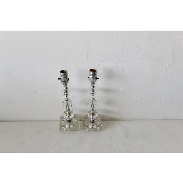 Vintage Mid Century Chrome Cut Glass Small Scale Table Lamps-A Pair For Sale - Image 10 of 11