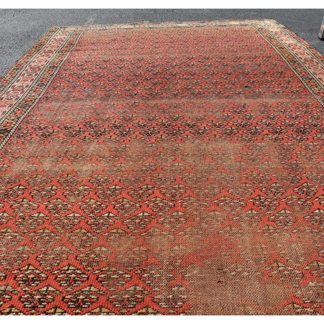 Tribal Northwest Persian Rug With Repeating Lattice Pattern in Coral and Navy 4'9 X 9'0 For Sale - Image 3 of 13