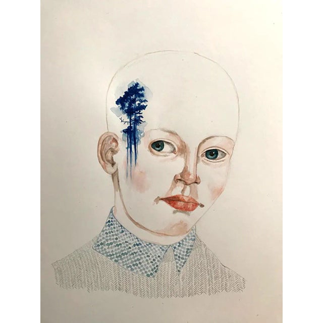 Anne Siems, Forest Lover II, Portrait Painting with Tattoo Drawing, Paper, 2020 For Sale - Image 3 of 3