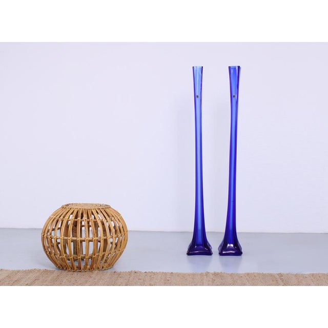 Large 124 Blue Glass Vases by Euroglass, 1970s, Set of 2 For Sale - Image 9 of 16