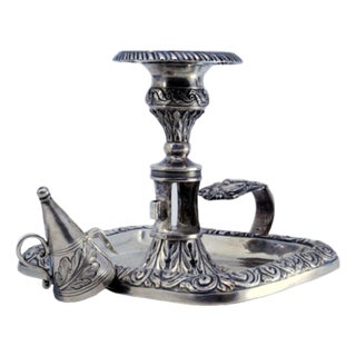 Chiseled Silver Paddle with Flame Arrester and Base Reliefs For Sale