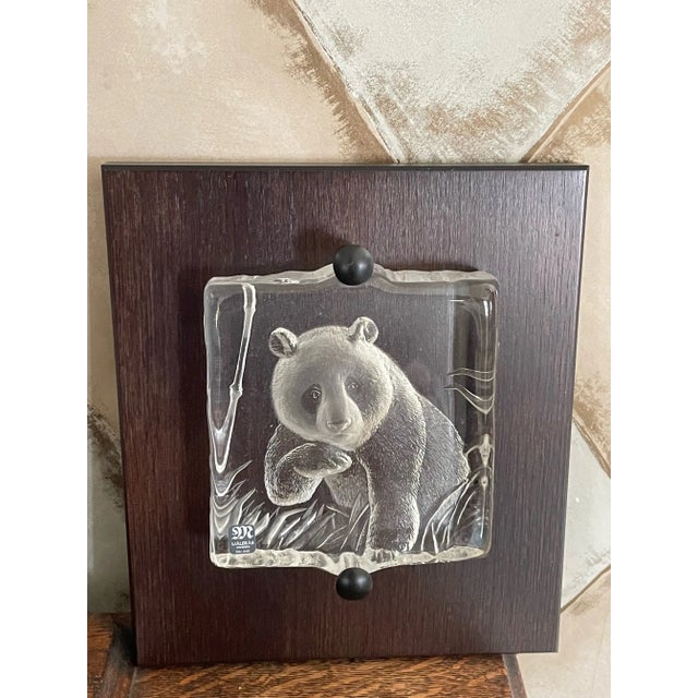 Mid-Century Modern Mats Jonasson Swedish Carved Crystal Panda Bear Wall Plaque Sculpture For Sale - Image 3 of 7