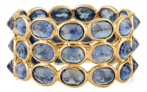9.54 Ct Natural Blue Sapphire Triple Row Wide Band Ring Size 6 in 14k Gold