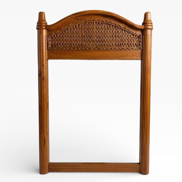 Rustic Large Antique English Rustic Pine Farmhouse Wall Mirror with Arched Wicker Panel For Sale - Image 3 of 10