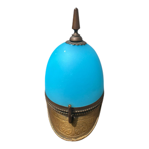 Antique French Ormolu Mounted Blue Opaline Helmet Form Covered Box