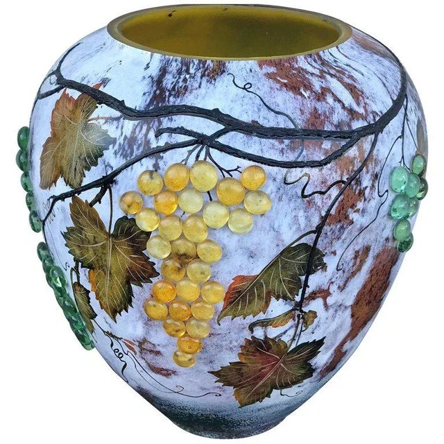 Late 20th Century Large Art Glass Vase With Applied Grapes, After Daum Nancy For Sale - Image 13 of 13