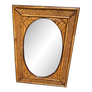 Early 20th Century Italian Rattan & Bamboo Oval Wall Mirror For Sale