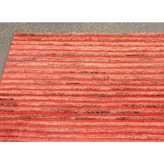 Iranian Modern Red Striped Wool Carpet, by Kamy label to underside. 9' 8" L x 8' 3.5" W. Provenance: From an Upper West...