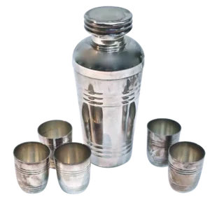 Art Deco Silver Cocktail Shaker & Cups - Set of 6