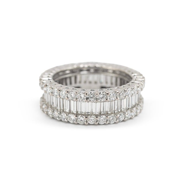 Early 21st Century 14k White Gold 5.18ctw Baguette & Round Diamond Eternity Band Ring, Size 7 For Sale - Image 5 of 8