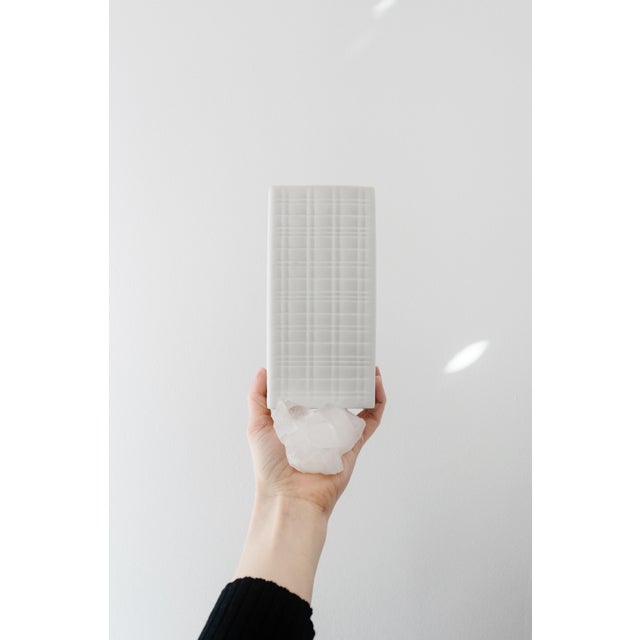 Beautiful modernist matte white porcelain OP art vase created by fine porcelain maker Jaeger in Germany. Gorgeous raised...
