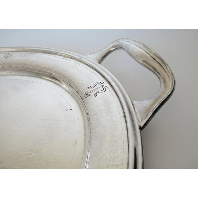 C.1930's Reed & Barton Silver Plate Moroccan-Style Hammered Oval-Shaped Grand Serving Tray For Sale - Image 9 of 13
