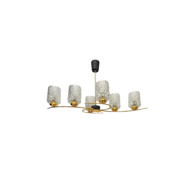 Vintage French Pendant Light in Brass and Glass, 1960s For Sale - Image 11 of 12