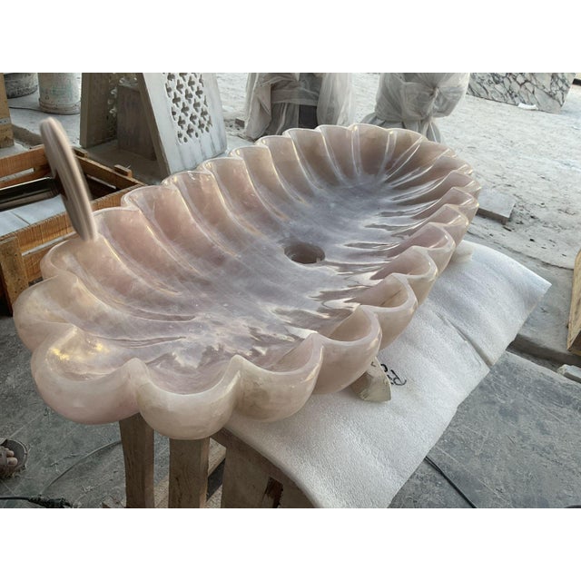 Pink Quartz Luxury Stone Scalloped Sink Basin For Sale - Image 6 of 12