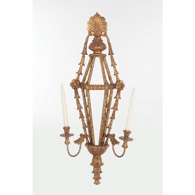 Italian Neoclassical Giltwood Mirror and Pair of Mirrored Candle Sconces, Circa 1950 For Sale - Image 9 of 13