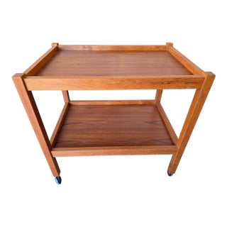 Mid-Century Modern Danish Teak Rolling Bar Cart / Tea Trolley For Sale