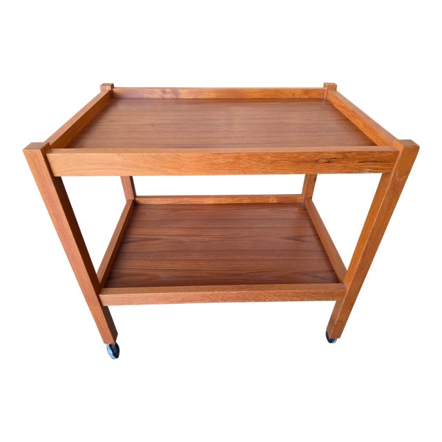 Mid-Century Modern Danish Teak Rolling Bar Cart / Tea Trolley For Sale