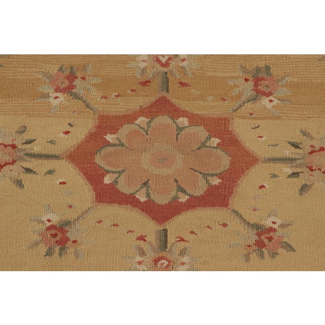 Gold Rug & Kilim’s Aubusson Style Flat Weave in Brown, Gold and Red Floral Medallion For Sale - Image 8 of 9