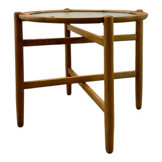 1960s Danish Elm Collapsible Side / Coffee Table With Glass Top For Sale