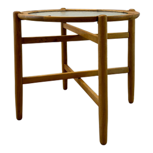 1960s Danish Elm Collapsible Side / Coffee Table With Glass Top