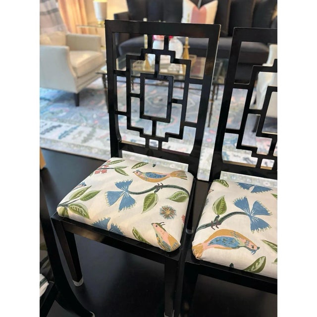 Black Lacquered Fretwork Dining Chairs Attributed to Jean Claude Mahey for Roche Bobois - Set of 4 For Sale - Image 10 of 12