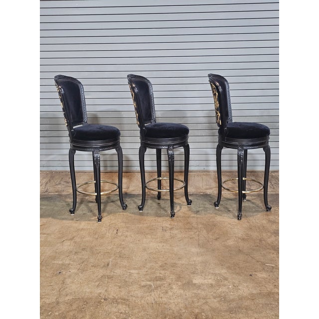Early 21st Century Set of 3 Casa Stradivari Ebonized Designer Swivel Counter Stools Bar Stools For Sale - Image 5 of 12