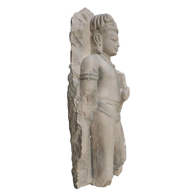 Asian Antique Antique Sandstone Bodhisattva Statue For Sale - Image 3 of 9