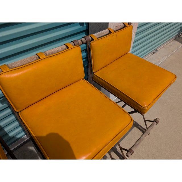 Vintage Mid Century Attributed to Cleo Baldon Barstools for Terra, Los Angeles – Iron, Oak & Leather For Sale - Image 15 of 18