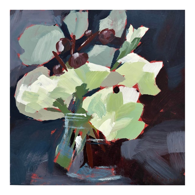 “Nocturne in Bloom” Original Acrylic Modern Floral Still Life by Linda McDonough For Sale