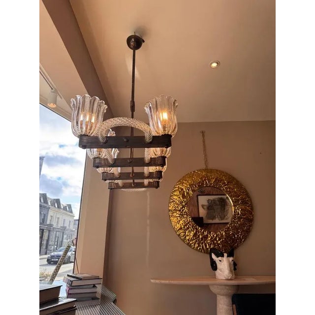 Gold Brass-Mounted Horizontal 8-Arm Chandelier attributed to Ercole Barovier, 1930s For Sale - Image 8 of 11