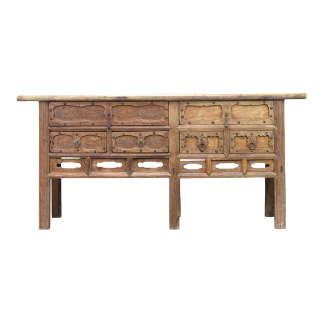 Antique Chinese Natural Wood Sideboard With Iron Hardware For Sale