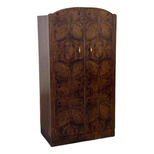 1980s Compact Art Deco Burl Armoire For Sale