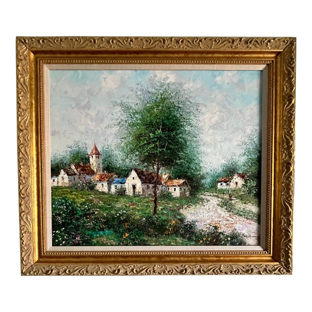 Original European Village Landscape Oil on Canvas Painting - Signed Theo Rauscher For Sale