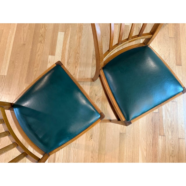 Green Pair of Vintage Mid Century Wood and Leather Chairs For Sale - Image 8 of 12