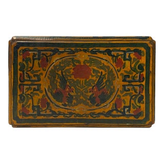 Chinese Distressed Yellow Phoenix Graphic Rectangular Shape Box For Sale