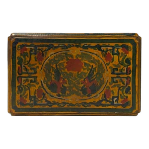 Chinese Distressed Yellow Phoenix Graphic Rectangular Shape Box