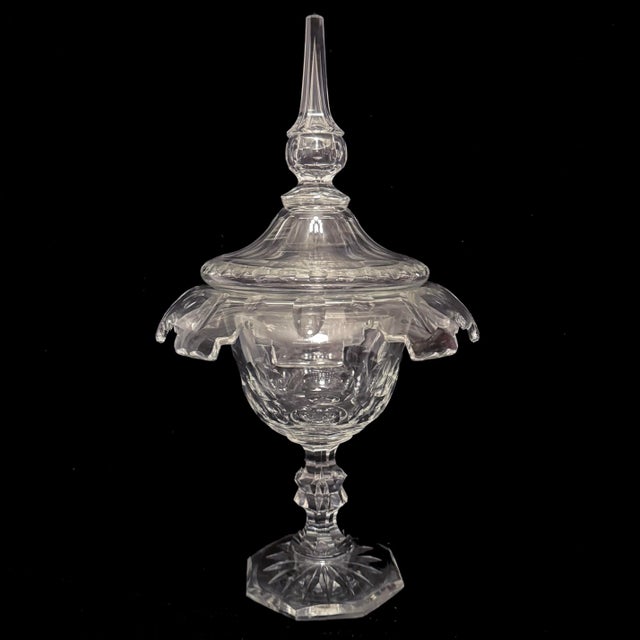 Late 19th Century Victorian Sweetmeat Cut Crystal Antique Footed Glass Ginger Jar Covered Coupe For Sale - Image 10 of 10