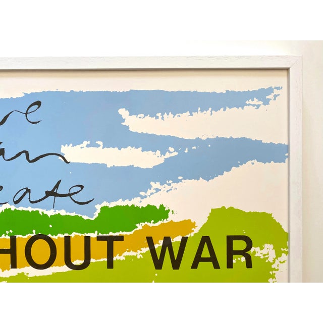 Sky Blue Corita Kent Vintage 1985 Fine Art Lithograph Print " We Can Create Life Without War " Framed Large Pop Art Poster For Sale - Image 8 of 13