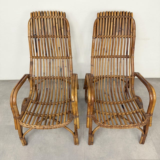 Tan Vintage Italian Chairs and Coffee Table in Wicker, 1970s, Set of 3 For Sale - Image 8 of 18