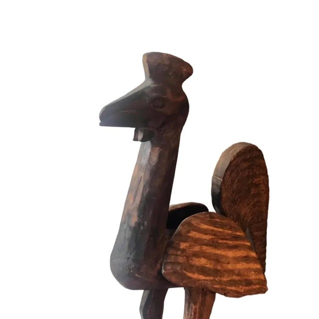 Brown Primitive Antique Folk Art Hand Carved Rustic Giant Wooden Chicken For Sale - Image 8 of 12
