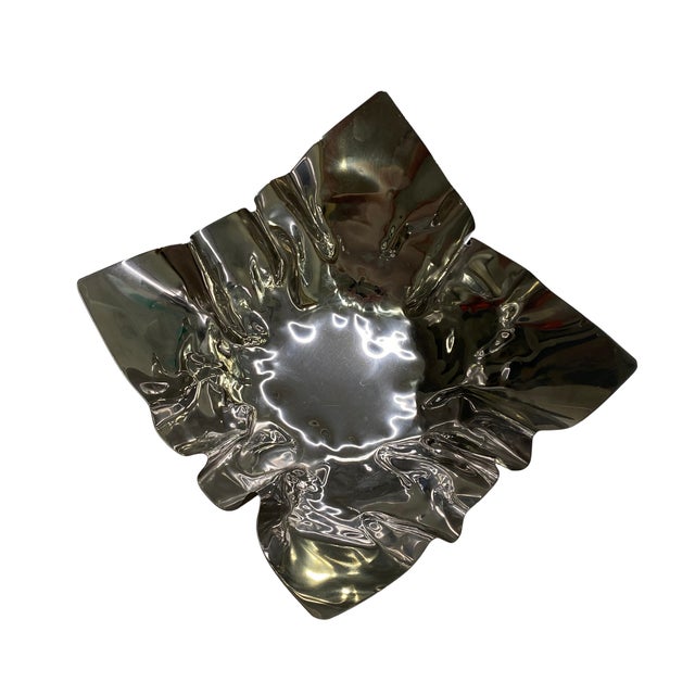 Vintage Sculptural Crumpled Chrome Bowl Postmodern Space Age Catchall For Sale - Image 4 of 7
