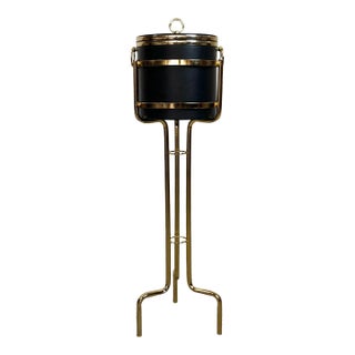 1970’s Hollywood Regency Brass Champagne Ice Bucket Stand With Bucket For Sale
